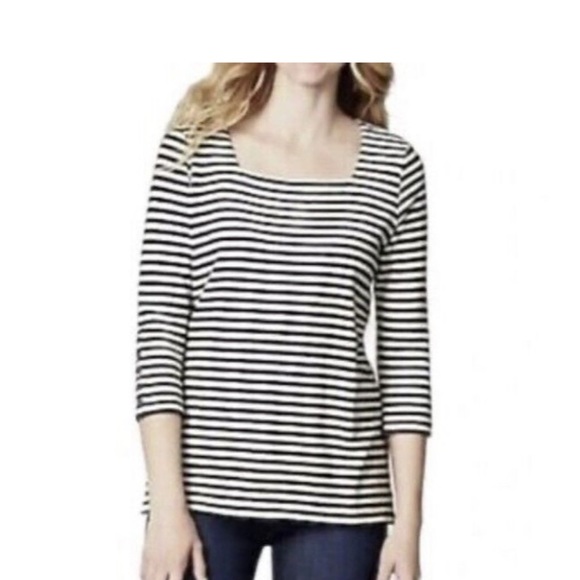 J.Jill Navy & Cream Nautical Striped lightweight Cotton Knit Sweater Small - Picture 2 of 7